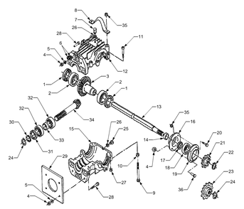 Gearbox Diagram and Parts List for 629 590100 Cub Cadet Tiller